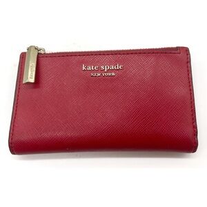 Kate Spate Morgan Bifold Small Slim Wallet Snap Red Pink